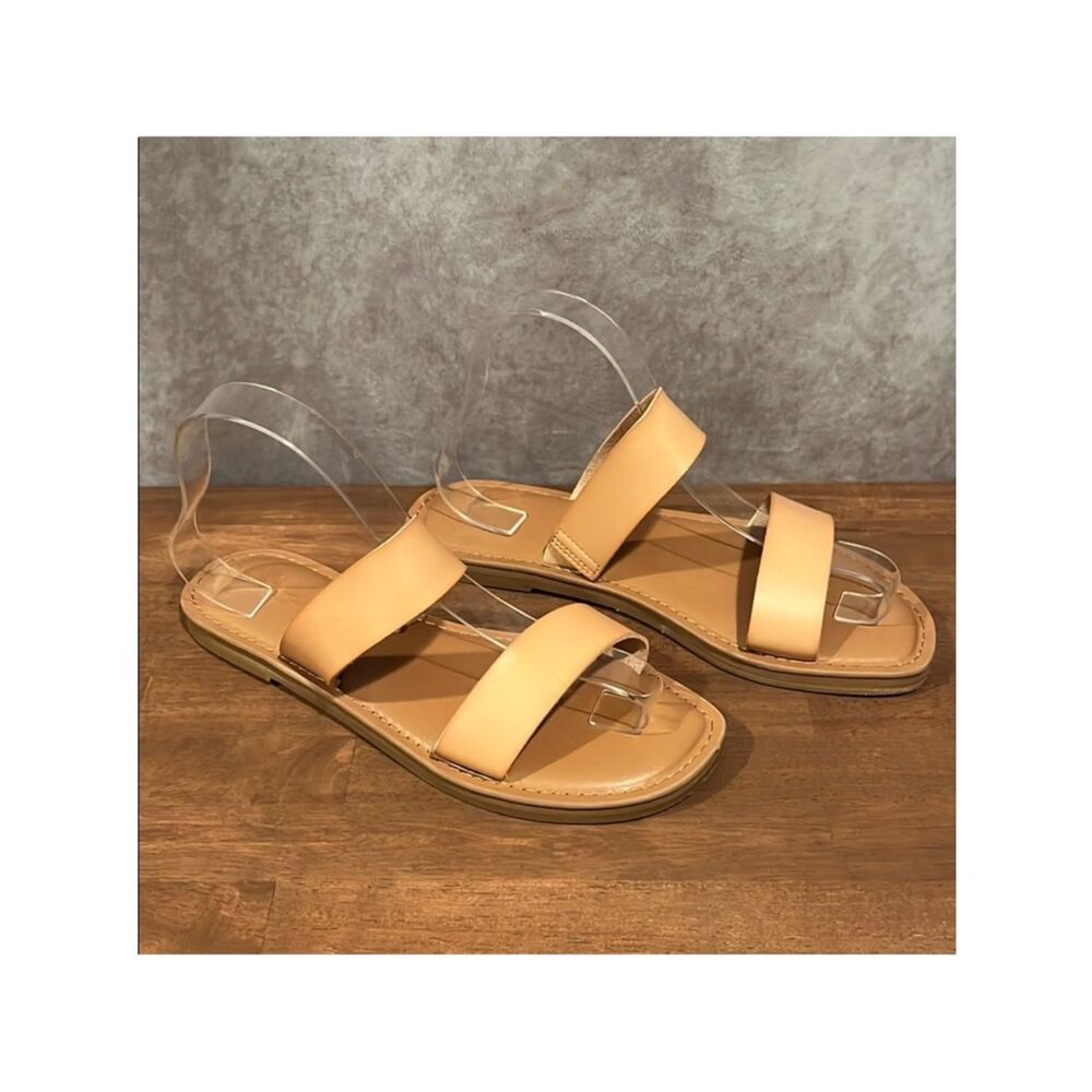 Universal Thread slide sandals vegan leather light tan straps size 8.5